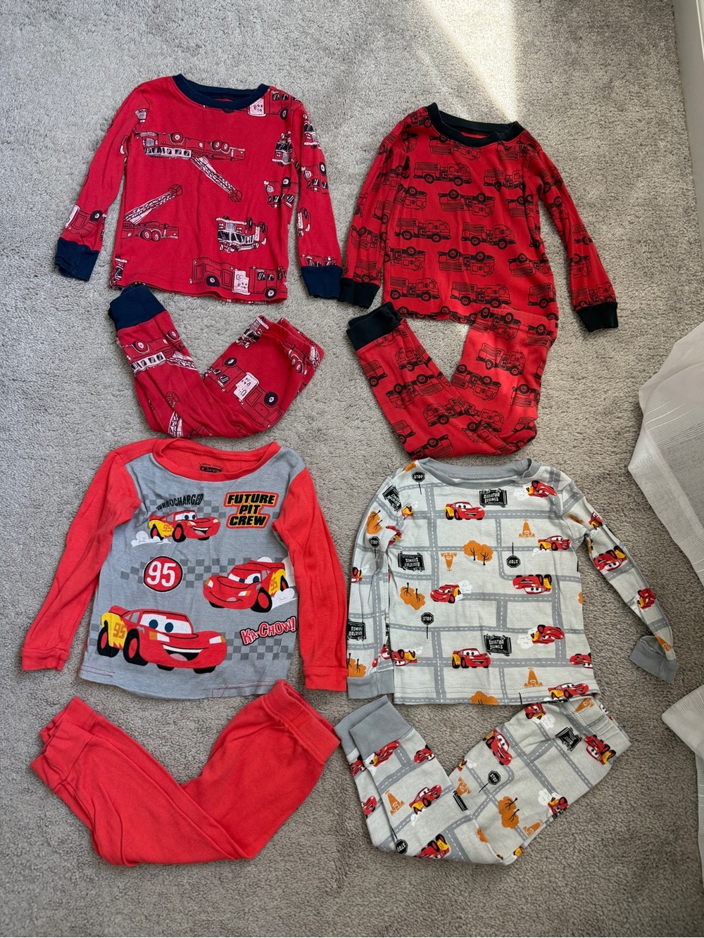 4-Pack Kids Red & Gray Cars Pajama Sets